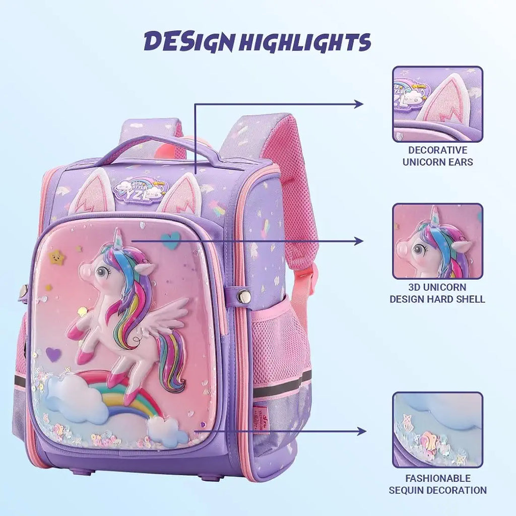 Elios 3D Unicorn Design Kids School Bag