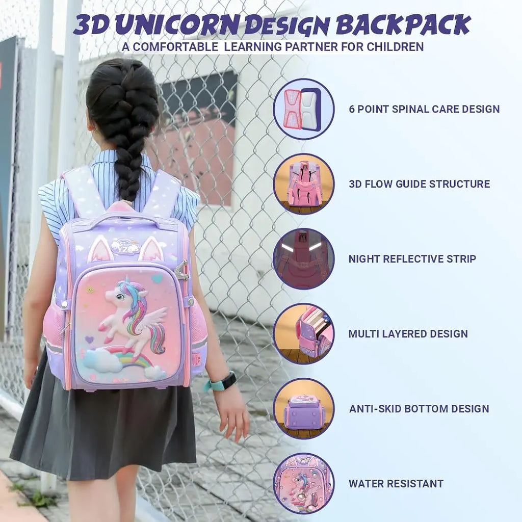 Elios 3D Unicorn Design Kids School Bag