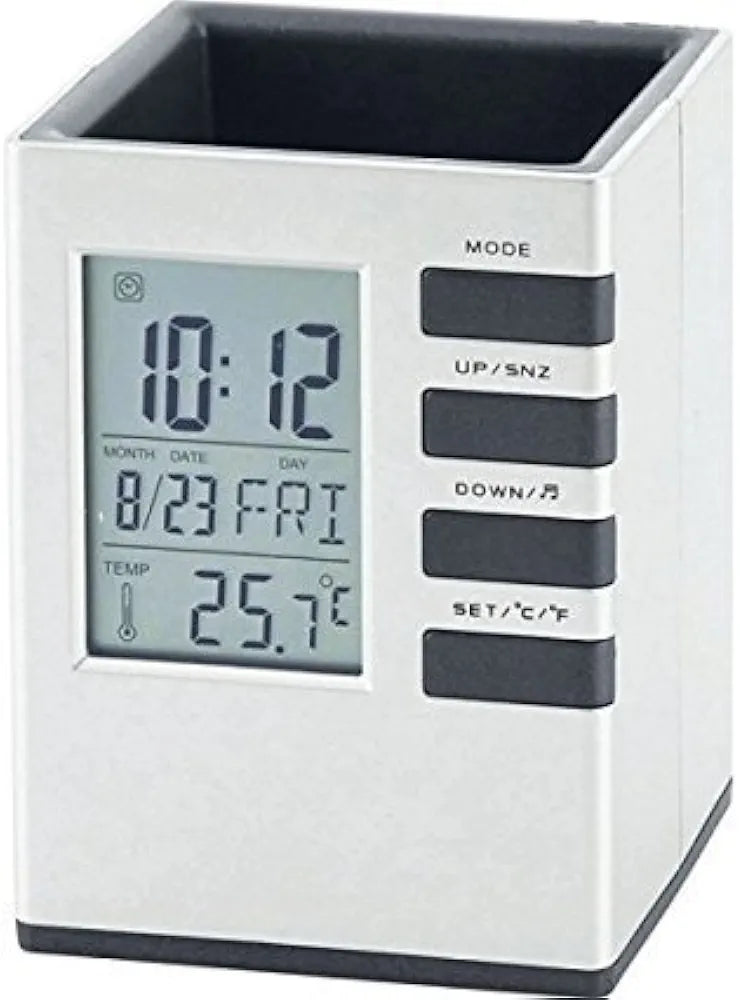 Pen Stand with Digital Clock/Room Thermometer