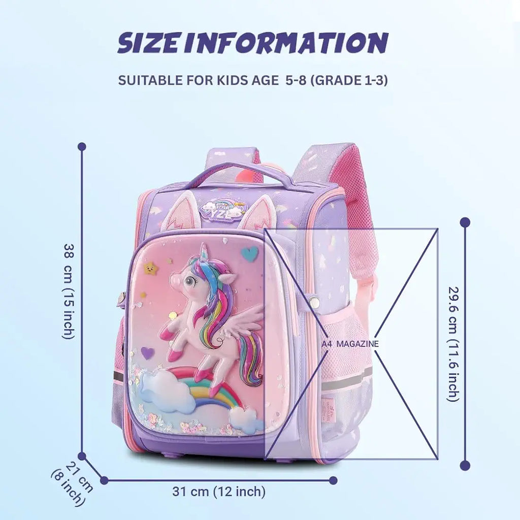 Elios 3D Unicorn Design Kids School Bag